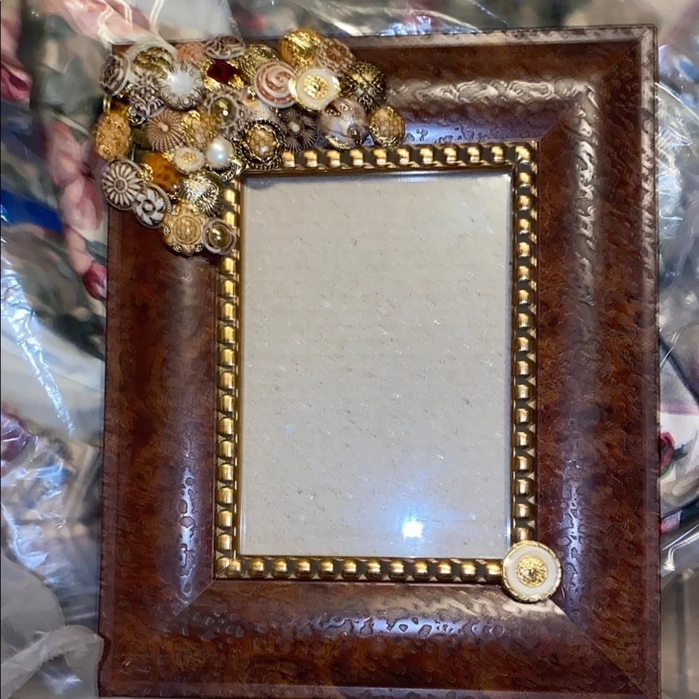 Vintage Buttons Decorative Brown Frame with Gold Accents